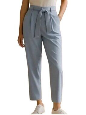 NWT Athleta Size 8 Skyline II Paperbag Waist Light Blue Tapered Pants Tie Belt